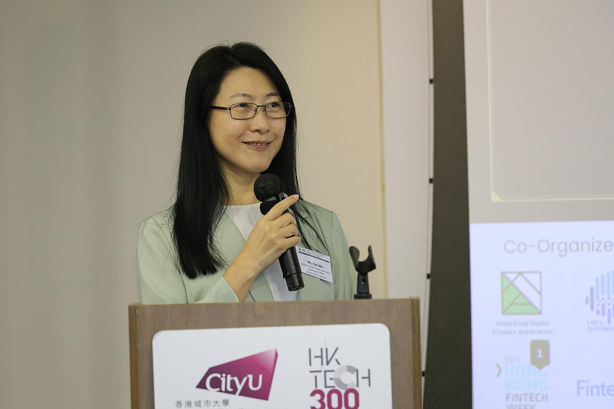 Ms Cari Wu, Acting Assistant Government Chief Information Officer (Industry Development), delivered opening remarks at the “Hong Kong FinTech Week Satellite Event”.