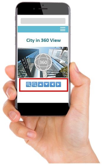 A webpage sample containing a 360 degree photo with navigation buttons at the bottom of the photo for user to view the photo.