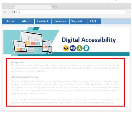 A website sample with large font and text resizing controls. A website sample with large font and text resizing controls.