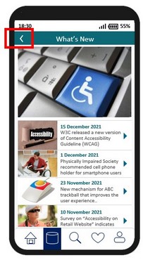 A sample mobile application page with a navigation button to go back to previous page.