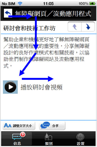 這個流動應用程式頁面範例的圖片顯示以邏輯順序方式解讀內容。